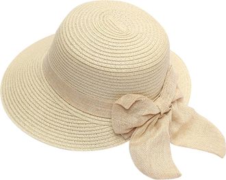 Generic Stylish Vintage Floral Dress Cloche Hat Foldable Summer Beach Straw Bowler Hats Sun Church Hat for Women Summer Hats for Women