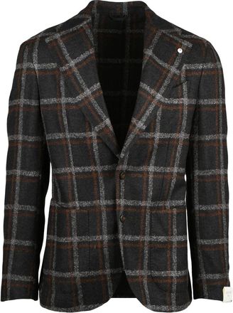 L.B.M. 1911 Rounded Brown Jacket with Large Check Pattern and Unlined Construction
