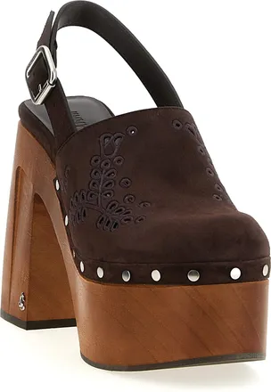 Jimmy Choo London Womens Alida Clog Heel Brown Leather Metal