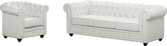 Vente-Unique Sof&aacute; 3 plazas y sill&oacute;n CHESTERFIELD - Piel sint&eacute;tica - Blanco