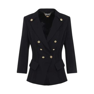 Elisabetta Franchi Blazers, female, Black, Size: XL Double-Layer Stretch Crepe Jacket