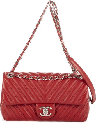 Chanel Pre-owned Womens Double Stitched Single Flap Shoulder Bag - Red - One Size