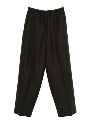 Ami Wide-Leg Wool Trousers With Elastic Waistband And Subtle Label Detail