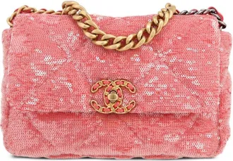 Chanel 2021 medium Chanel 19 shoulder bag - women - Sequin/Leather - One Size - Pink
