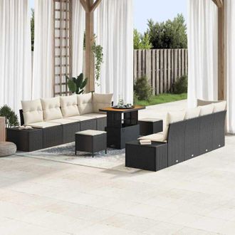 vidaXL Conjunto De Sof&aacute; De Jard&iacute;n Con Coj&iacute;n 11 Pcs Negro Polirat&aacute;n