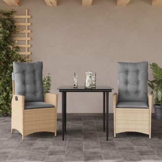 vidaXL Set Comedor De Jard&iacute;n 3 Pzas Con Cojines Rat&aacute;n Sint&eacute;tico Beige Vidaxl