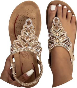 Generic Summer Sandals Women,Sandals for Women,Casual Beach Shoes T-Bar Beads Sandal,Lightweight Slip On Slides Platform Slippers Beach Holiday Summer Elegant