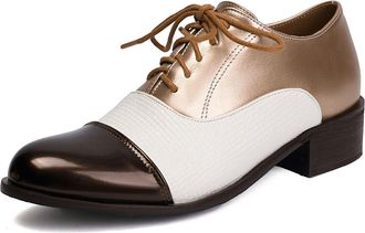 Generic Womens Lace Up Oxford & Derby Shoes Round Toe PU Leather Casual Shoes Low Block Heel Vintage Brogues,Brown,6.5 UK