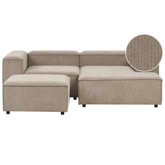 Beliani Sof&aacute; Modular Esquinero 2 Plazas Moderno Patas Negras Tapizado Pana Marr&oacute;n Claro Izquierdo Con Otomana Ardal