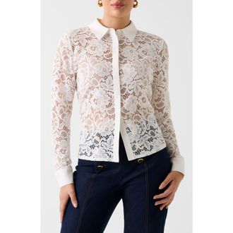 Marciano Faith Lace Button-Up Shirt in White at Nordstrom, Size 10 Us