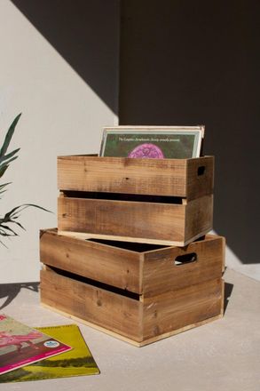 Kalalou Set of 2 Natural Finish Slatted Wooden Crates