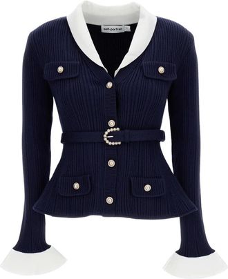 Self Portrait Gebreid vest met ribbels - Dames - Vesten - Blauw - M - Truien & Vesten