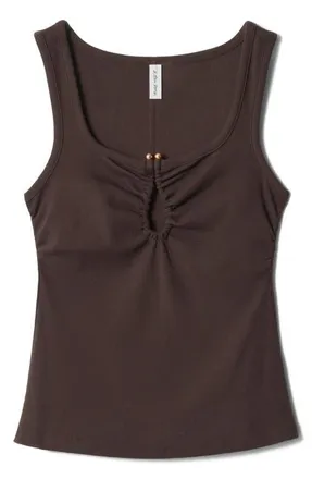 & Other Stories Metal Keyhole Stretch Cotton Tank in Brown Dark at Nordstrom, Size Medium