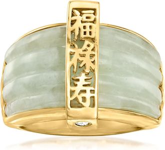 Ross-Simons Jade Fortune, Prosperity, Longevity Ring With 18kt Gold Over Sterling