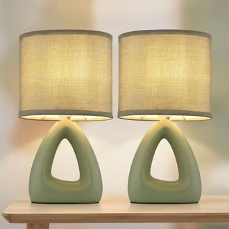Globo Lighting Globo Lighting - Lampada Da Tavolo In Ceramica Lampada Da Comodino In Tessuto Verde Lampada Da Lettura, 1x Presa E14, Lxlxh 17x10x30 Cm, Set Di 2