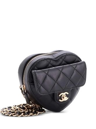Chanel CC in Love Heart Quilted Lambskin belt bag - Black
