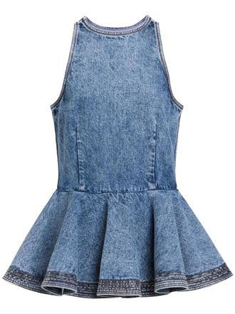 Alaia Blue Round Neck Peplum Top