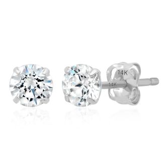 MAX + STONE 14k Yellow or White Gold Solitaire Round Cubic Zirconia Stud Earrings 4MMto7.5MM