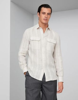 Brunello Cucinelli White Linen Dress Mens Shirt