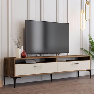Dmora Mueble Para Tv Cantoira, 2 Estantes, 2 Puertas, 4 Compartimentos, 180x47x35h Cm Blanco Crema