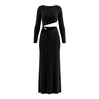 GCDS Party Dresses, female, Black, Size: S Asymmetric Ribbed-Knit Dress