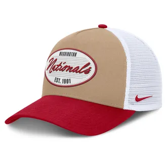Nike Washington Nationals Rise Nike Mens MLB A-Frame Trucker Adjustable Hat in Brown | NB1F0JOTWTL-G3T
