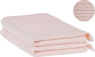 Beliani Beliani - Conjunto De 2 Toallas De Algod&oacute;n Rosa Pastel Rizo Textura Borlas Ba&ntilde;o Atiu