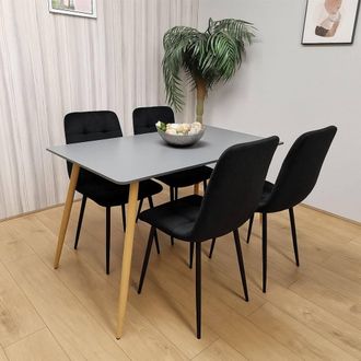 Kosy Koala Modern Rectangle Dining Table Set With 4 Velvet Chairs in Black