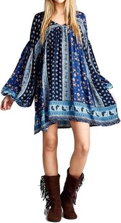 Velzera Patch Print Baby Doll Mini Dress In Blue
