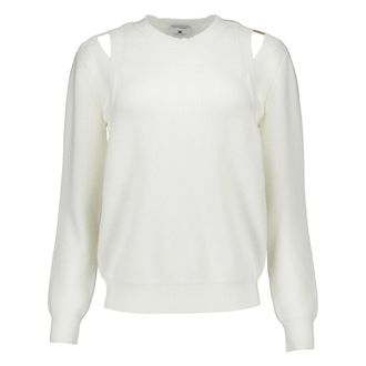 Elisabetta Franchi Round-neck Knitwear, female, Beige, Size: 3XS Knit Sweatshirt with Cut-Outs