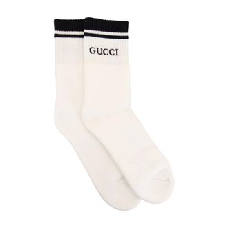 Gucci Ondergoed, Dames, Wit, L, Katoen, Ribgebreide enkelsokken