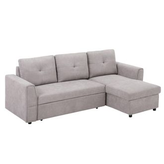 HOMCOM Sofa Bed Reversible L-Shaped Sectional Sofa Set Linen-Touch Sleeper Futon with Storage - Grey Linen Storage - Home Living | TJ Hughes