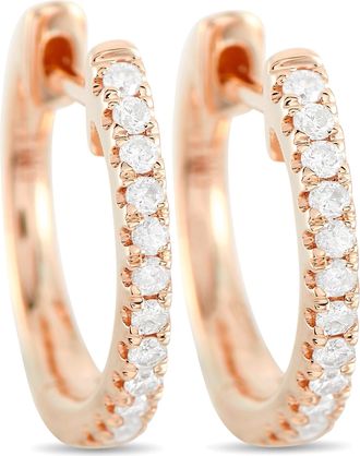 Luxury Bazaar 14K Rose Gold 0.22ct Diamond Hoop Earrings AER-9846R