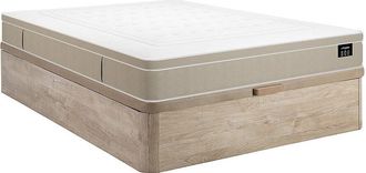 Vente-Unique Conjunto 160 x 200 cm somier con arc&oacute;n color natural claro + colch&oacute;n h&iacute;brido muelles ensacados 7 zonas y gel viscoel&aacute;stico 28 cm de grosor - CIREVA de