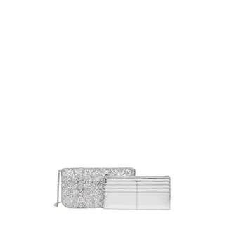 DKNY Dkny, Tassen, Dames, Grijs, ONE Size, Zilveren Glitter Schoudertas met Uitneembaar Etui
