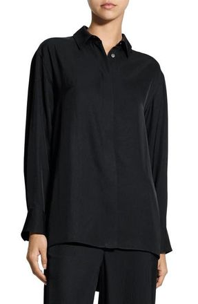 Theory High-Low Button-Up Shirt in Black at Nordstrom, Size X-Large