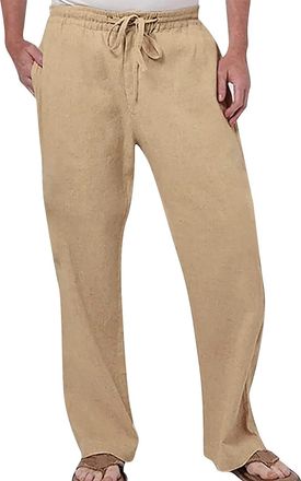 Generic Mens Linen Trousers Casual Cotton Trouser Summer Beach Men Hippie Trousers Loose Fit Drawstring Trousers Cotton Linen Trouser Solid Trousers Loose Fit
