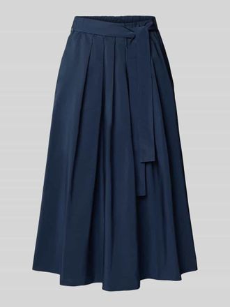 Max Mara Ausgestellter Midi-Rock mit Tailleng&uuml;rtel in Marine, Gr&ouml;&szlig;e 46