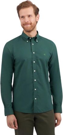 Brooks Brothers Groen Slim-Fit Non-Iron Stretch Katoenen Overhemd met Knoopsluiting - Heren - Casual Overhemden - Groen - 2XL - Katoen - Overhemden