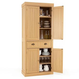 Costway Costway Tall Kitchen Cupboard Wooden Buffet Pantry Storage Cabinet w/ Drawer in Natural
