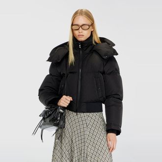 Diesel Wrinkled-nylon down puffer jacket with detachable hood - Winter Jackets - Woman - Black
