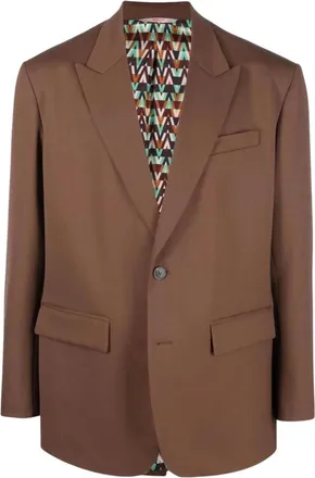 Valentino Jassen, Heren, Bruin, M, Wol, Enkelrijige blazer van wolblend