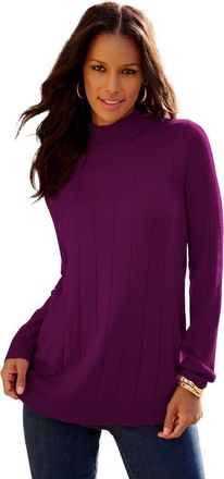 Roaman's Plus Size Drop Needle Mockneck Lightweight Sweater Knit in Dark Berry at Nordstrom, Size Small