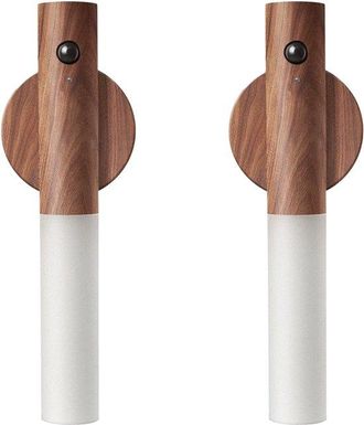 OEM L&aacute;mpara Noche Inteligente 2 Piezas Sensor Movimiento, Aplique Magn&eacute;tico Recargable, Abs Madera Melocot&oacute;n, Color Madera, Blanco