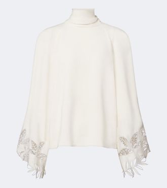 Oscar De La Renta Blusa in georgette di misto seta con ricamo
