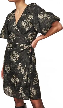 Esqualo Petra Puff Sleeve Jacquard Mini Dress In Black And Silver