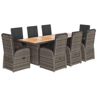 vidaXL Set Comedor Jard&iacute;n 9 Pzas Y Cojines Rat&aacute;n Sint&eacute;tico Gris Vidaxl