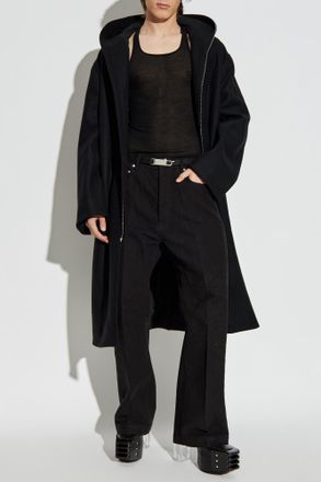 Rick Owens Wool Coat With Hood, Mens, Black
