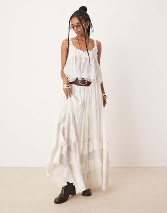 Free People Brynn - Gonna lunga bianco con volant