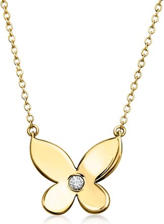 Ross-Simons 18kt Gold Over Sterling Butterfly Necklace With Single Bezel-Set Lab-Grown Diamond